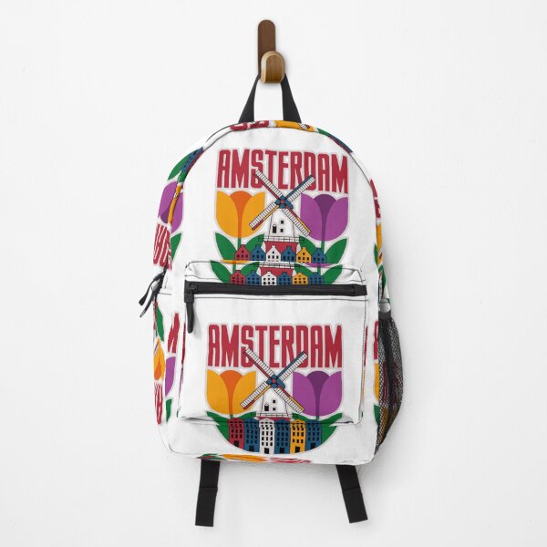 Item preview, Amsterdam Netherlands T-Shirt - Retro Windmill and Tulips Travel Graphic  designed and sold by MerchlyMike.