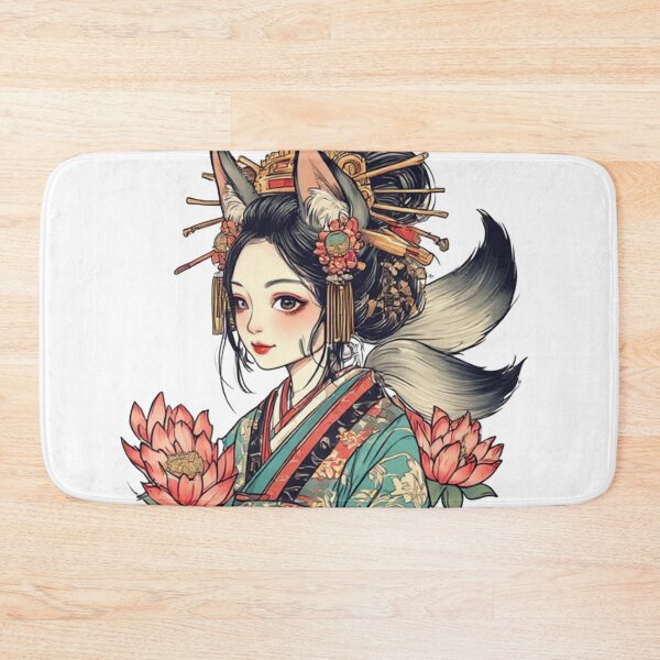 Item preview, Kitsune Geisha Fox Girl Anime Art Print – Fox Spirit with lotus flower, Japanese Mythology Wall Art designed and sold by ukiyo-beasts.