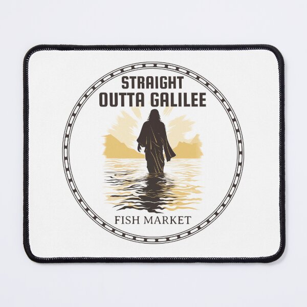 Item preview, Straight Outta Galilee Fish Market, Funny Christian Humor Christ Follower Walk on Water designed and sold by BriAngelaBubbleDesigns.