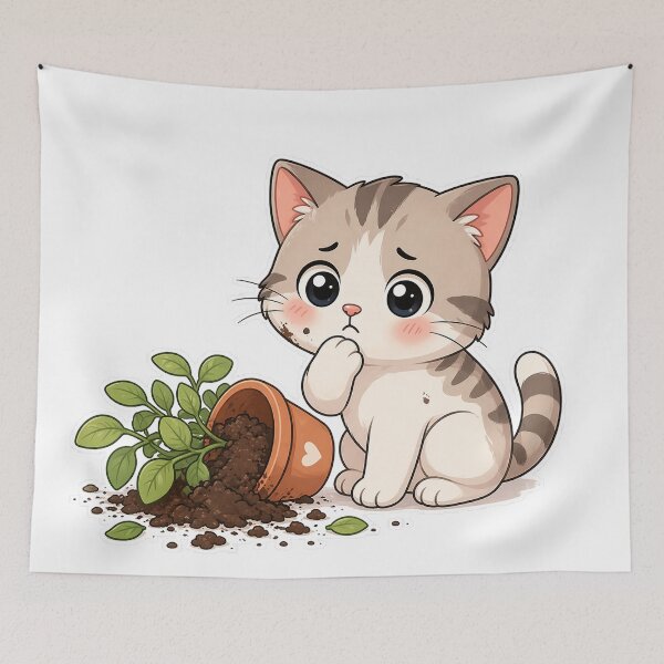 Item preview, Funny Cat Knocked Over Plant Cute Cartoon Design designed and sold by Sadia  Jannat.