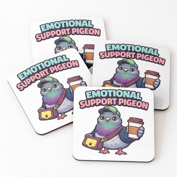 Item preview, Emotional Messenger Pigeon Cute Bird with Coffee and Bag designed and sold by Northern Glow Art.