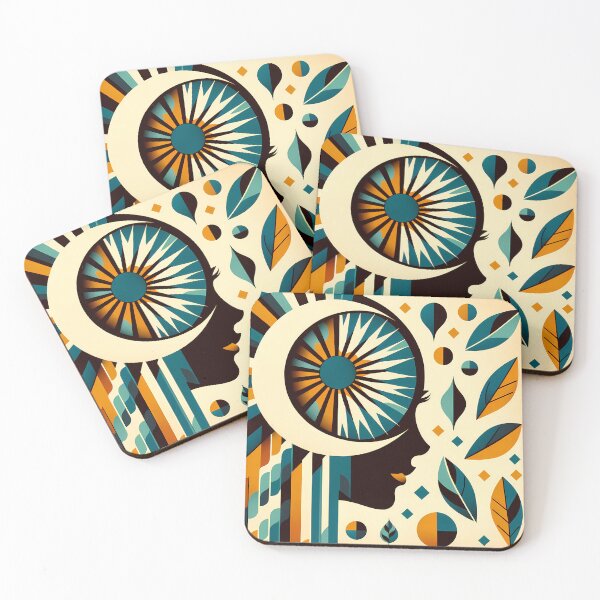 Item preview, Abstract Face with Sunburst Eye and Leaves designed and sold by InkSmithery.