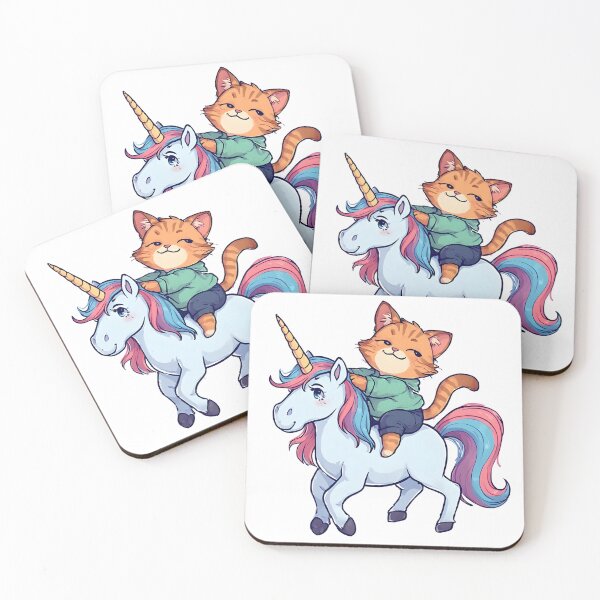 Item preview, Playful Kitten Riding a Rainbow Unicorn – Cute Fantasy Illustration designed and sold by Karolina’s Cozy Creations.
