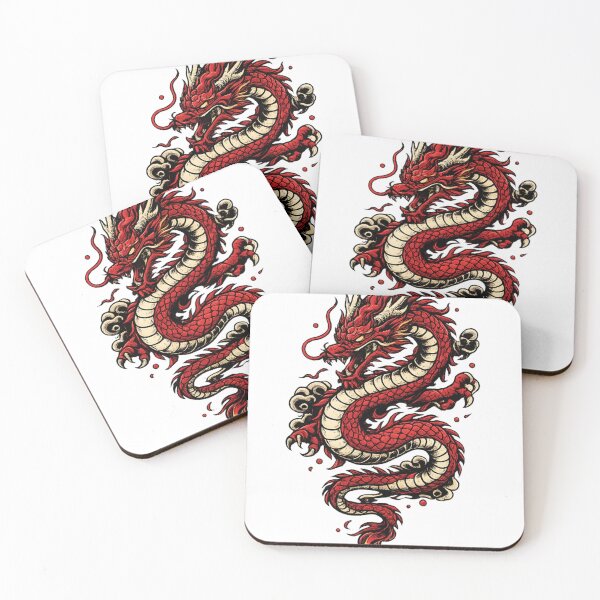 Artikelvorschau, Japanisches Drachen-Tattoo-Design mit rotem Drachen entworfen und verkauft von Drip5.