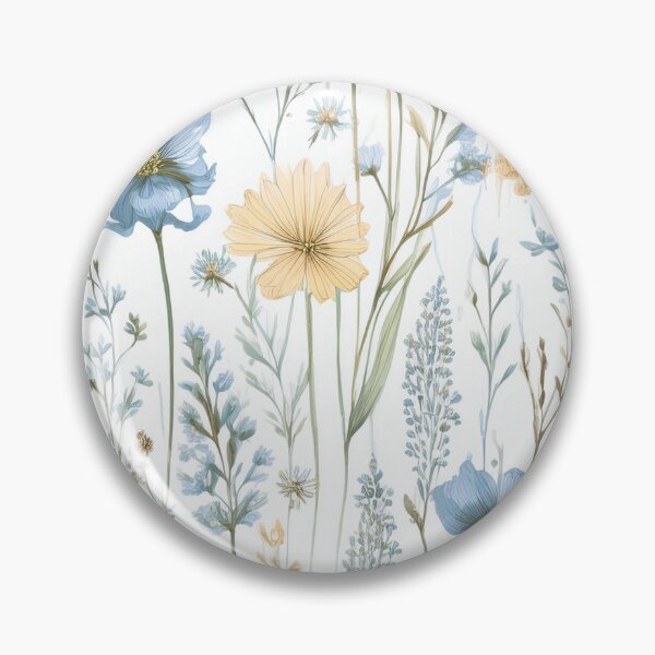 Item preview, Seamless WILDFLOWERS blue pastel and beige leafy botanicals watercolor leaves painting vintage spring theme on white background  designed and sold by navitalidesign.