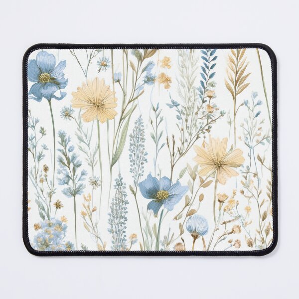Item preview, Seamless WILDFLOWERS blue pastel and beige leafy botanicals watercolor leaves painting vintage spring theme on white background designed and sold by navitalidesign.