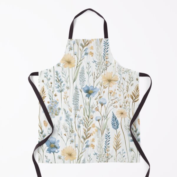 Item preview, Seamless WILDFLOWERS blue pastel and beige leafy botanicals watercolor leaves painting vintage spring theme on white background designed and sold by navitalidesign.