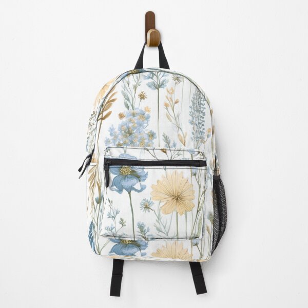 Item preview, Seamless WILDFLOWERS blue pastel and beige leafy botanicals watercolor leaves painting vintage spring theme on white background designed and sold by navitalidesign.