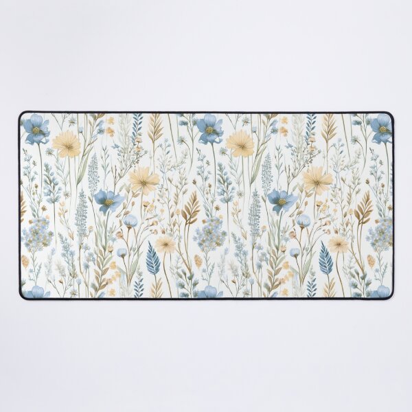 Item preview, Seamless WILDFLOWERS blue pastel and beige leafy botanicals watercolor leaves painting vintage spring theme on white background designed and sold by navitalidesign.