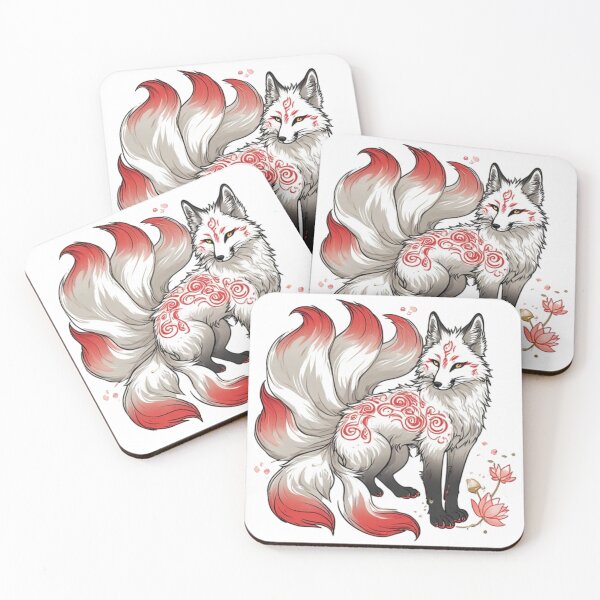 Item preview, Kitsune Fox Art Print – Nine Tailed Fox Spirit with Lotus, Japanese Mythology designed and sold by ukiyo-beasts.