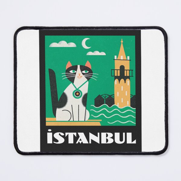 Item preview, Minimalist Istanbul Cityscape with Tuxedo Cat Art designed and sold by asliberry.
