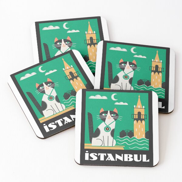 Item preview, Minimalist Istanbul Cityscape with Tuxedo Cat Art designed and sold by asliberry.