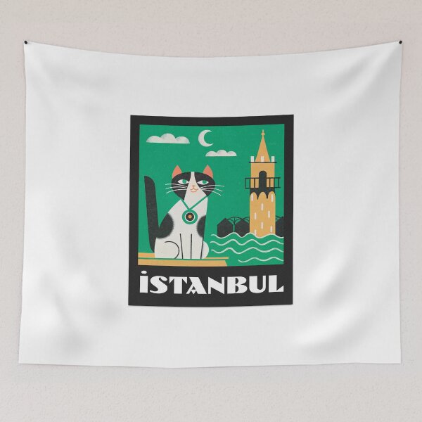 Item preview, Minimalist Istanbul Cityscape with Tuxedo Cat Art designed and sold by asliberry.