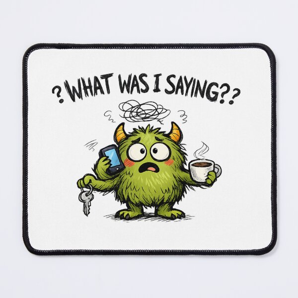 Item preview, What Was I Saying? – Cute ADHD Monster with Phone Coffee Lost Key Sticker designed and sold by Mezos Designs.