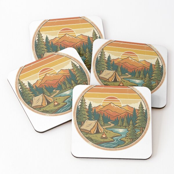 Item preview, Camping Vintage Montañas Atardecer – Diseño aventura naturaleza designed and sold by JA World - Art & Design.