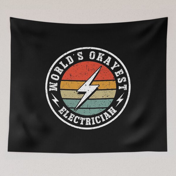 Item preview, World´s Okayest Electrician - Funny Quote Electric ThunderBolt Vintage Retro Sunset Badge designed and sold by Dmetalx Art Apparel.
