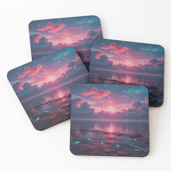 Item preview, Dreamy Neon Sunset Ocean Landscape Wall Art designed and sold by BeautifulVirtues.