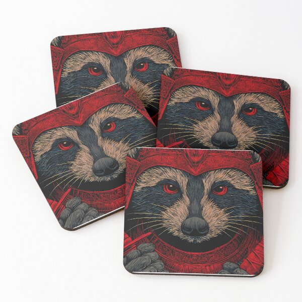 Item preview, Playful Fantasy Red Black Raccoons Embodying Illustrations designed and sold by ART ATTACK ZONE.