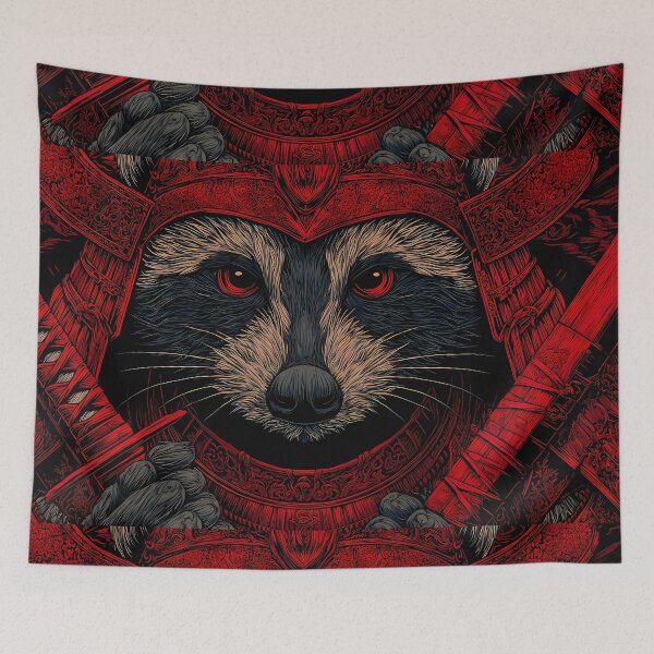 Item preview, Playful Fantasy Red Black Raccoons Embodying Illustrations designed and sold by ART ATTACK ZONE.