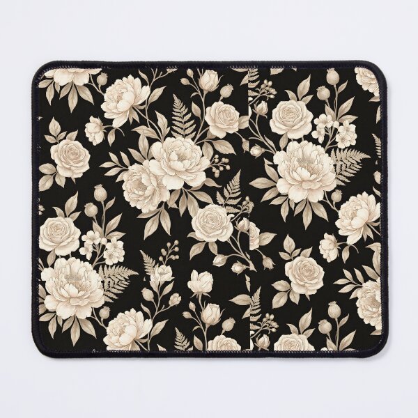 Item preview, Black Background Floral Pattern – Beige & Ivory Roses with Soft Taupe Botanicals | Elegant Vintage Aesthetic designed and sold by Soulprint Art.