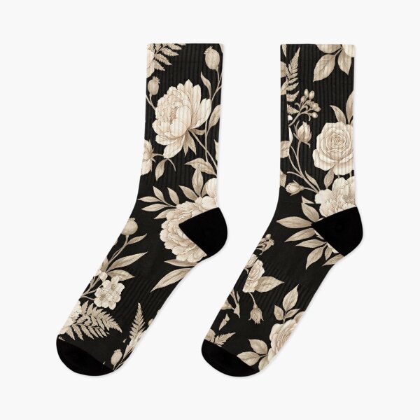 Item preview, Black Background Floral Pattern – Beige & Ivory Roses with Soft Taupe Botanicals | Elegant Vintage Aesthetic designed and sold by Soulprint Art.