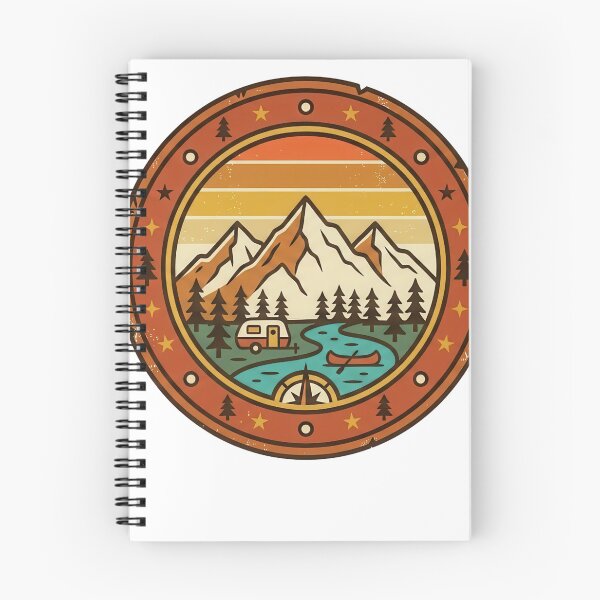 Aperçu de l'œuvre Camping Vintage Montagnes Rivière – Design aventure outdoor créée et vendue par JA World - Art & Design.