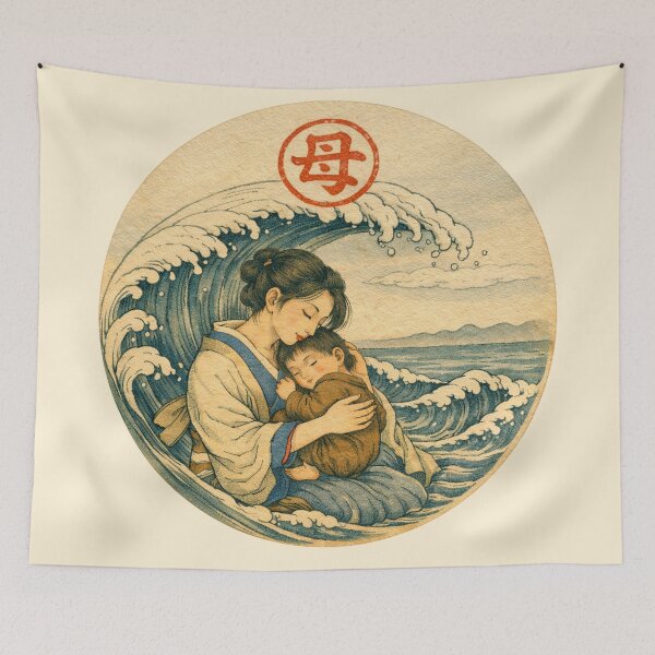 Item preview, Japanese Mother and Child Wave Vintage Ukiyoe Art designed and sold by VISO-art.