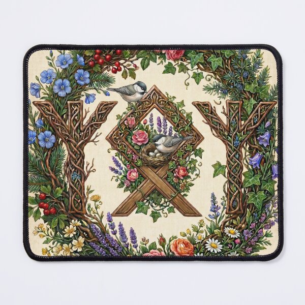 Item preview, Runic Botanical Home & Family Protection Wreath Art Print - Algiz Othala Algiz Formula designed and sold by ValhallaFantasy.
