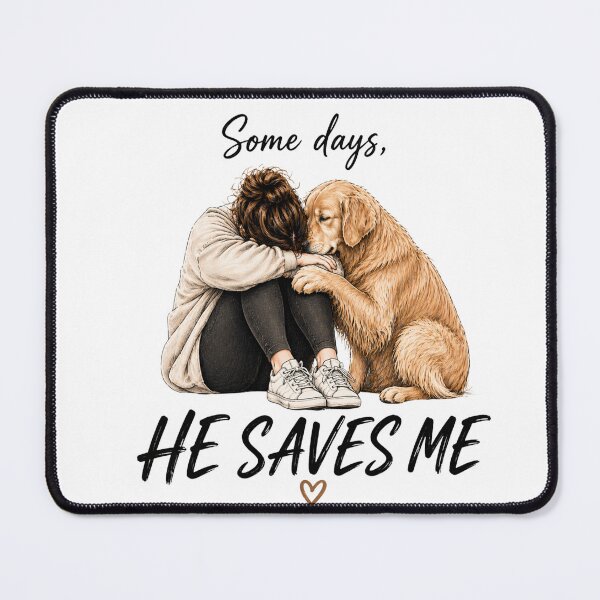 Item preview, Some Days He Saves Me – Emotional Dog and Human Bond Illustration-Dog Lover Tee designed and sold by RALYSHOP.