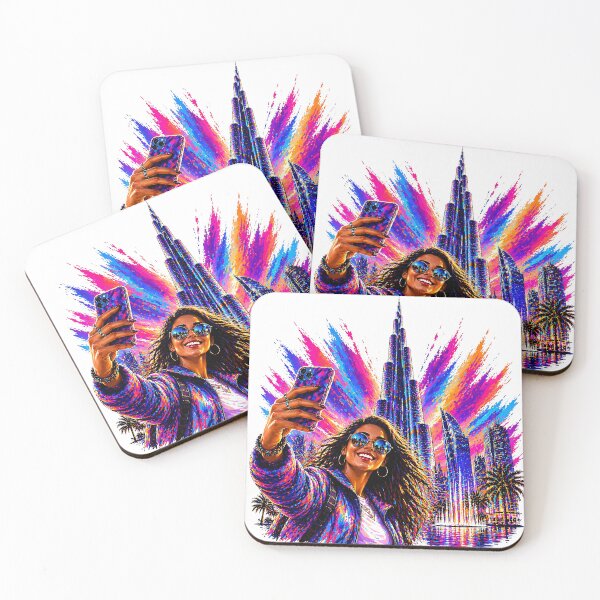 Item preview, Dubai Selfie Skyline Art Print | Burj Khalifa Color Splash Travel Poster | Luxury UAE City Pop Art designed and sold by Digital Culture Studio.