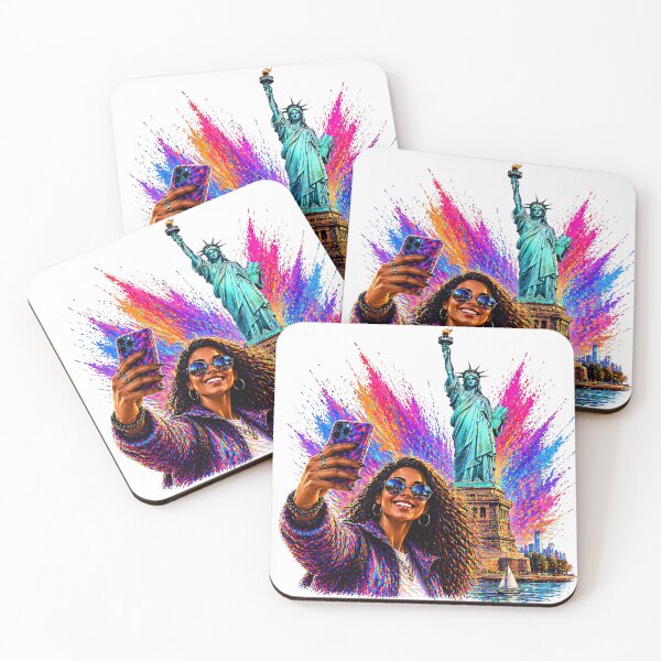 Item preview, New York Selfie Pop Art Print | Statue of Liberty Color Splash Poster | NYC Travel Skyline Wall Art designed and sold by Digital Culture Studio.
