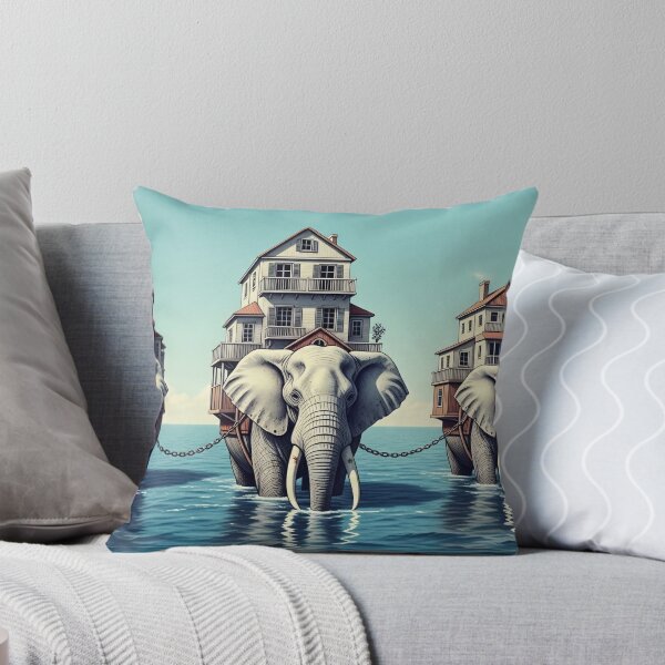 Item preview, Dreamlike Elephants With Houses Water Surrealism designed and sold by PixorStudio.