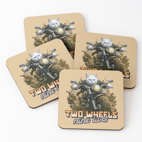Item preview, White Cat Motorcycle Art – Two Wheels Nine Lives Biker Cat Print Design designed and sold by PixelsPaws.
