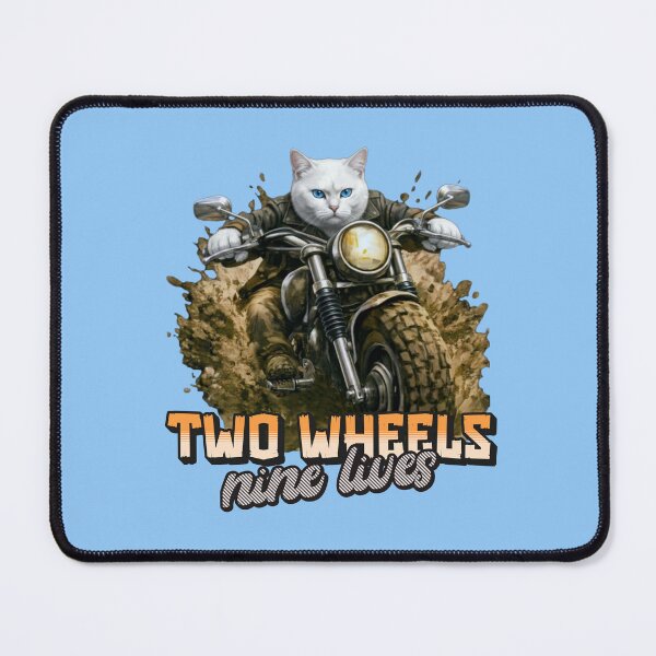 Item preview, White Cat Motorcycle Art – Two Wheels Nine Lives Biker Cat Print Design designed and sold by PixelsPaws.