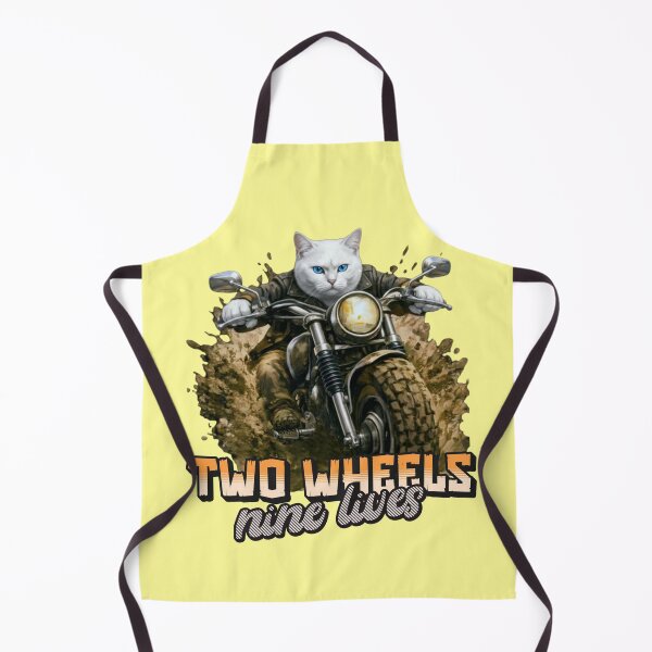 Item preview, White Cat Motorcycle Art – Two Wheels Nine Lives Biker Cat Print Design designed and sold by PixelsPaws.