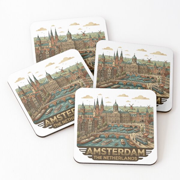Item preview, Amsterdam Netherlands Vintage Travel Badge - Retro Canal City Art designed and sold by BaliChili.