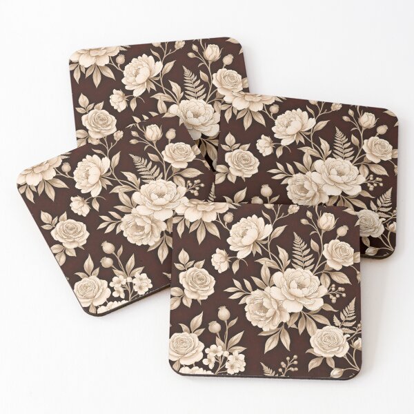 Item preview, Dark Brown Floral Pattern – Beige & Ivory Roses with Warm Taupe Botanicals | Vintage Elegant Aesthetic designed and sold by Soulprint Art.