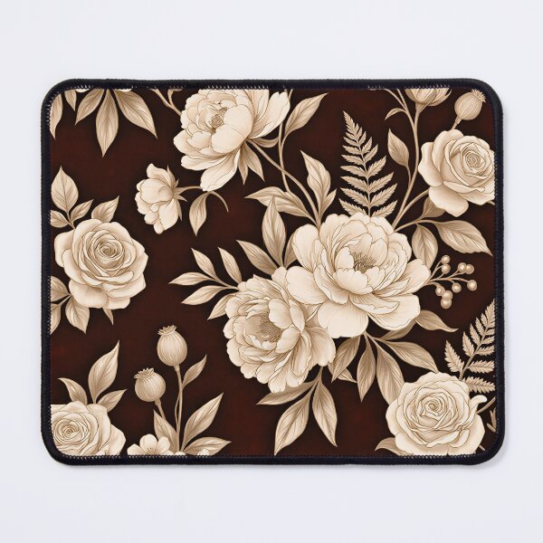Item preview, Dark Brown Floral Pattern – Beige & Ivory Roses with Warm Taupe Botanicals | Vintage Elegant Aesthetic designed and sold by Soulprint Art.