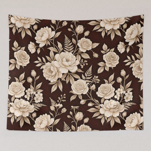 Item preview, Dark Brown Floral Pattern – Beige & Ivory Roses with Warm Taupe Botanicals | Vintage Elegant Aesthetic designed and sold by Soulprint Art.