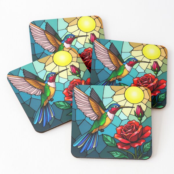 Item preview, Stained Glass Hummingbird and Red Rose Garden Art designed and sold by TS68.