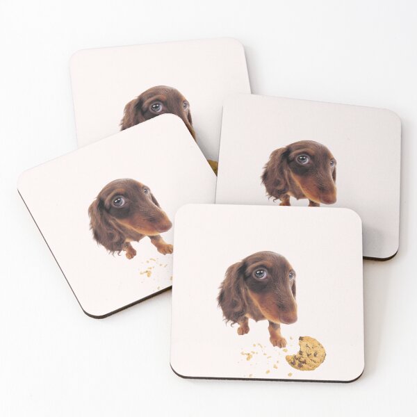 Item preview, cute shy dachshund eating a cookie designed and sold by OceanEvy.