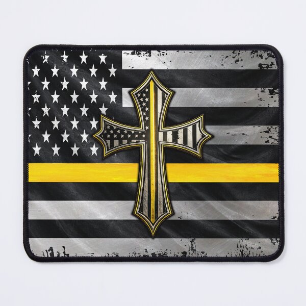Item preview, Thin Yellow Line Cross – 911 Dispatcher American Flag Faith Design designed and sold by artistwill.