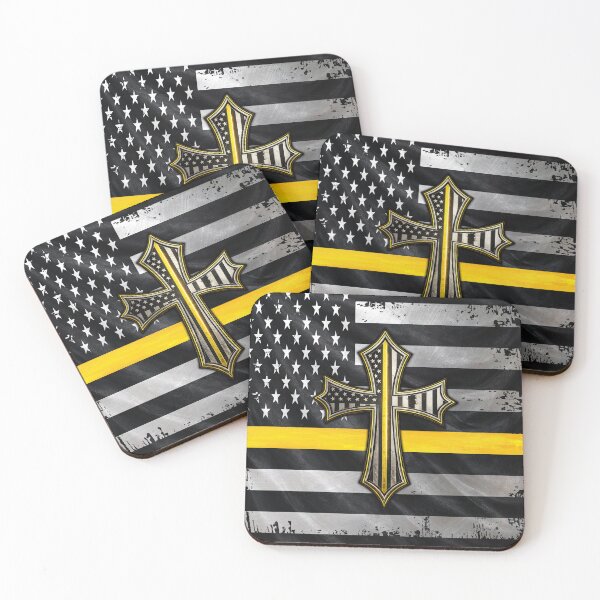 Item preview, Thin Yellow Line Cross – 911 Dispatcher American Flag Faith Design designed and sold by artistwill.