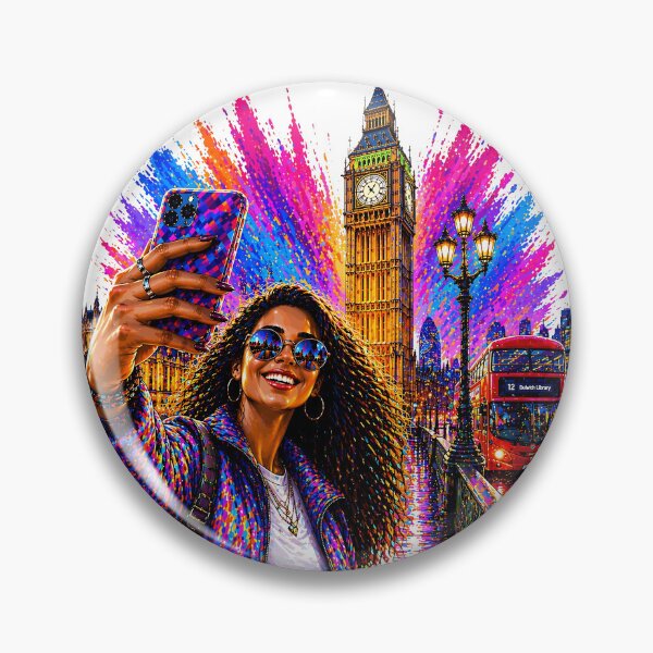 Item preview, London Selfie Pop Art Print | Big Ben Color Splash Poster | Red Bus UK Travel Wall Art | England City Art designed and sold by Digital Culture Studio.