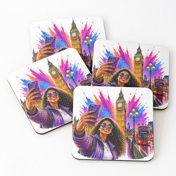 Item preview, London Selfie Pop Art Print | Big Ben Color Splash Poster | Red Bus UK Travel Wall Art | England City Art designed and sold by Digital Culture Studio.