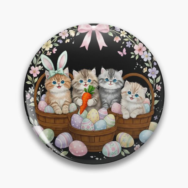 Artikelvorschau, Kawaii-Osterkätzchen mit Hasen, Karotten und bunten Eiern entworfen und verkauft von Vantage Threads Co.