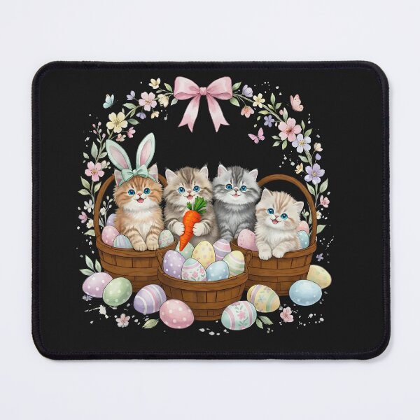 Artikelvorschau, Kawaii-Osterkätzchen mit Hasen, Karotten und bunten Eiern entworfen und verkauft von Vantage Threads Co.