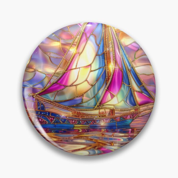 Item preview,  Sailboat at Sunset Art, Stained Glass Coastal Ocean Scene designed and sold by MargaretWiktor.