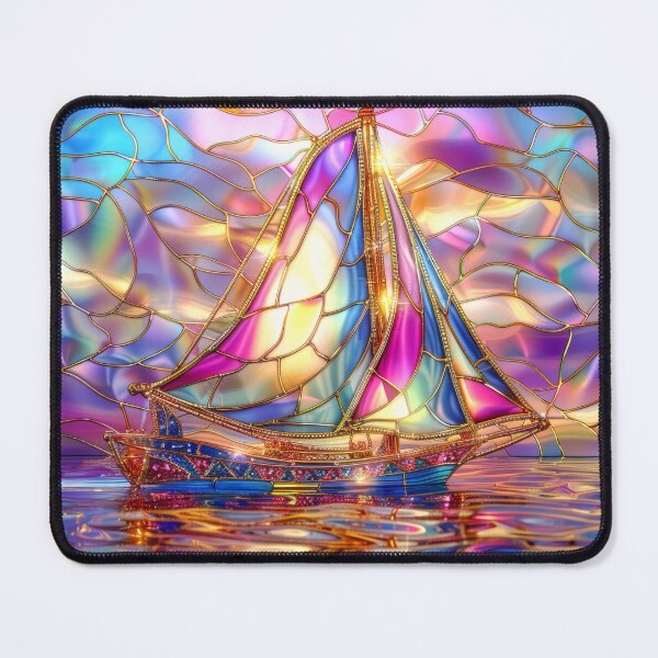 Item preview,  Sailboat at Sunset Art, Stained Glass Coastal Ocean Scene designed and sold by MargaretWiktor.