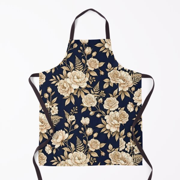 Item preview, Elegant Beige & Ivory Floral Pattern on Deep Navy Blue Background – Vintage Roses & Peonies Botanical Seamless Design designed and sold by Soulprint Art.